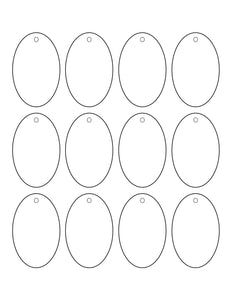 1.75 x 2.75 Oval White Micro-nikked Hang Tag Sheet w/ pre-drilled 3/16 hole THIN