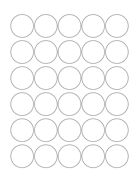 1 3/8 Diameter Round White Label Sheet