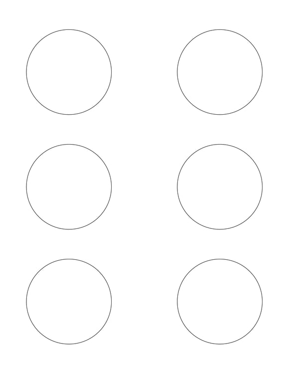 2 1/2 Diameter Round Removable White Printed Label Sheet (6 up)