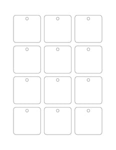 2 x 2 Square White Micro-nikked Hang Tag Sheet w/ pre-drilled 3/16 hole THIN