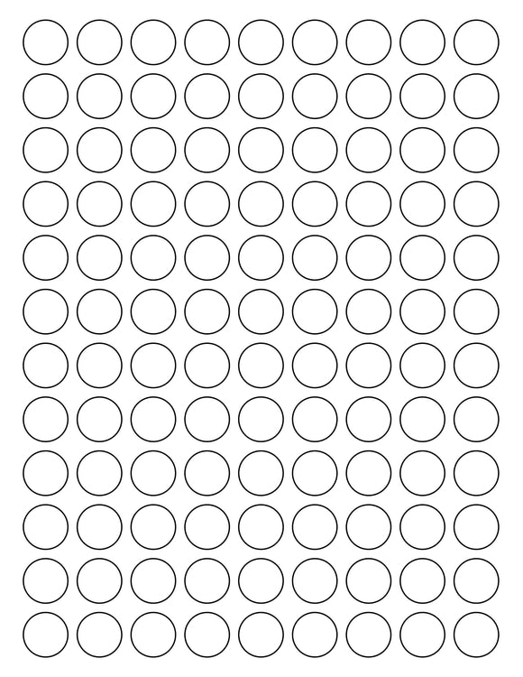 3/4 Diameter Round White Label Sheet